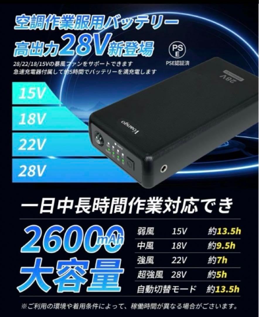 Amazon.co.jp: 空調作業服 28V高出力 ファンバッテリーセット 26000mAh